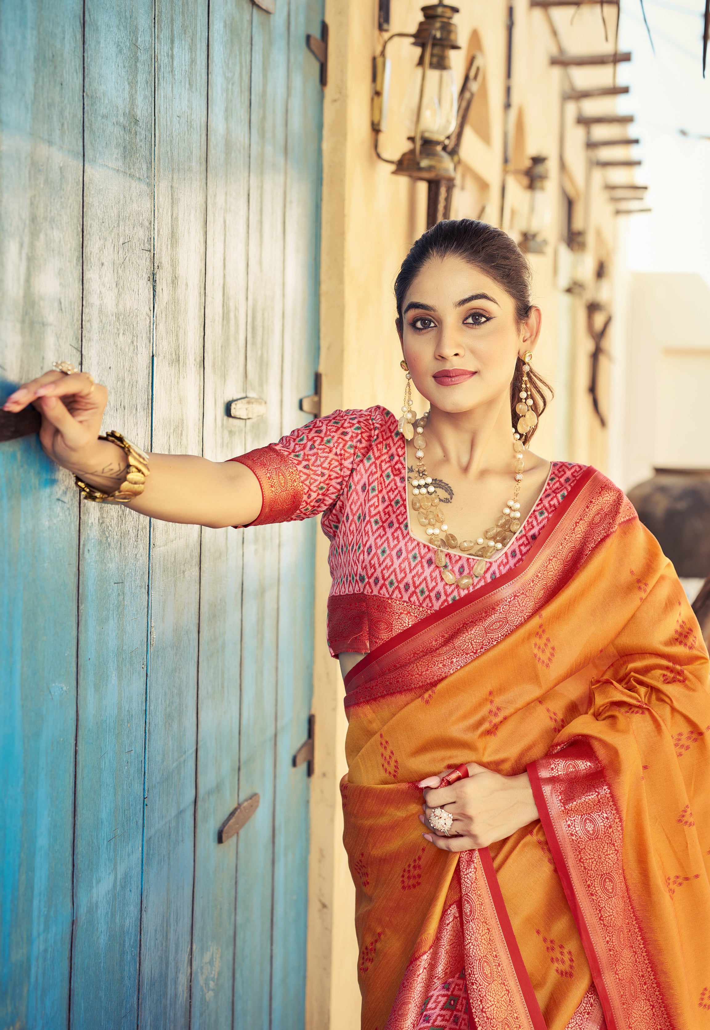 Fiery Orange Raw Silk Saree