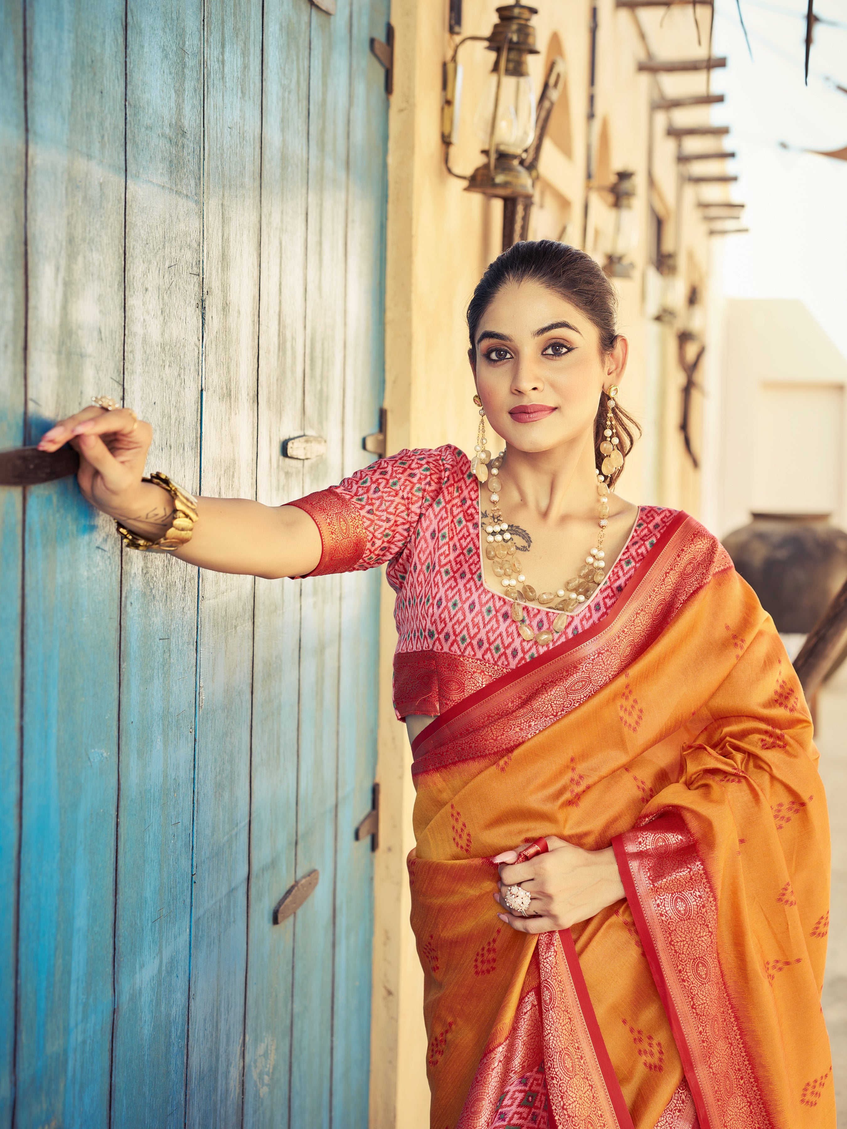 Fiery Orange Raw Silk Saree