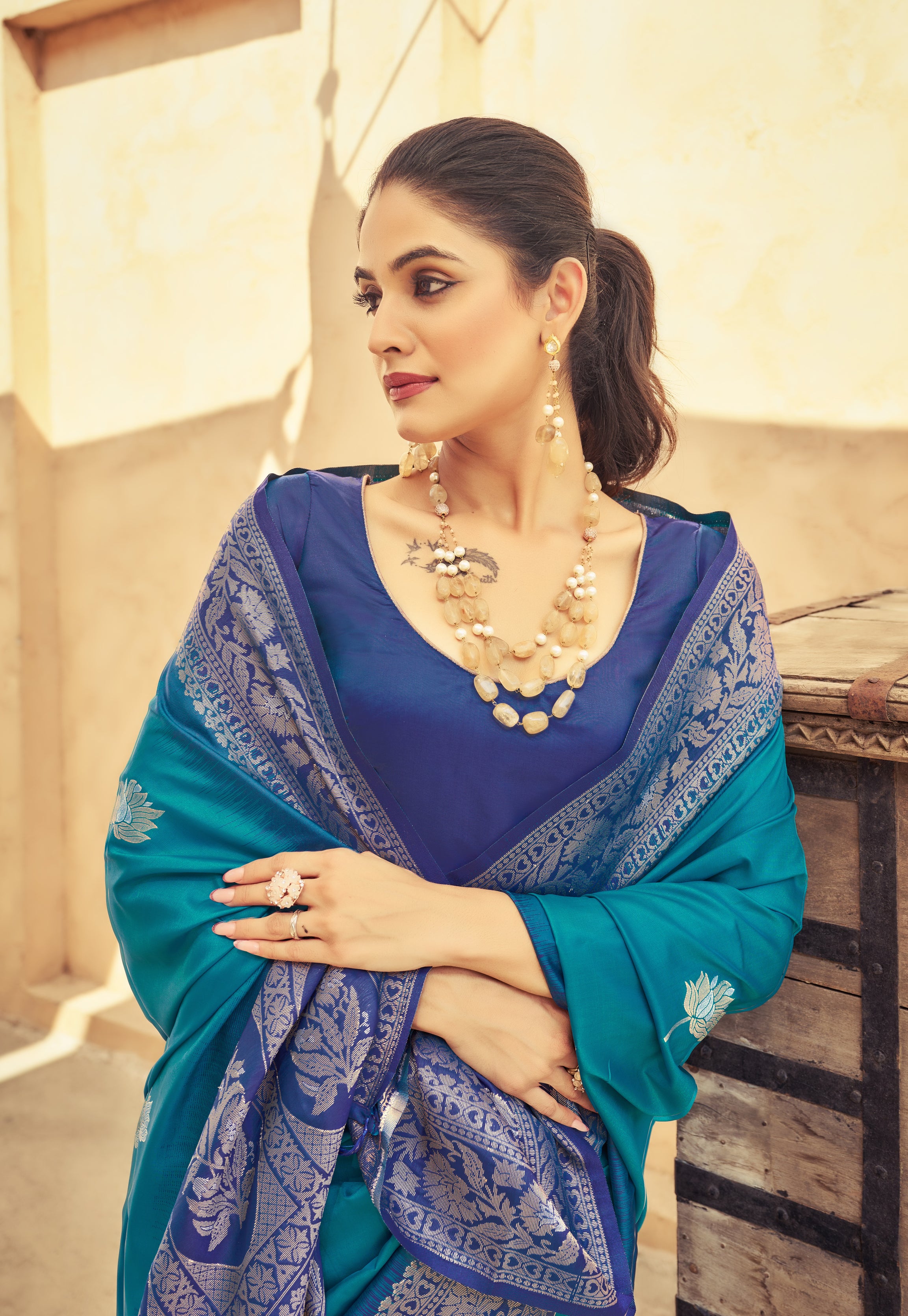 Dark Rama Soft Silk Saree