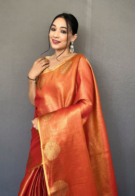 Vibrant Orange Silk Saree
