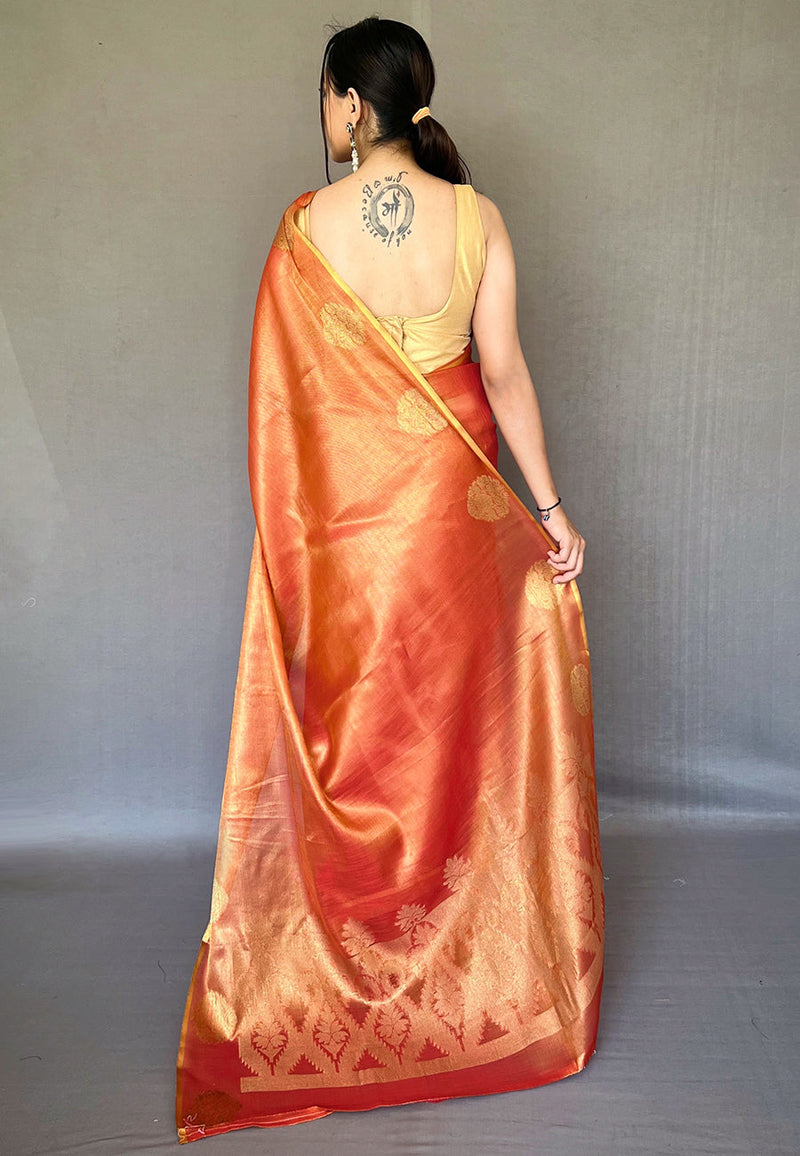 Vibrant Orange Silk Saree