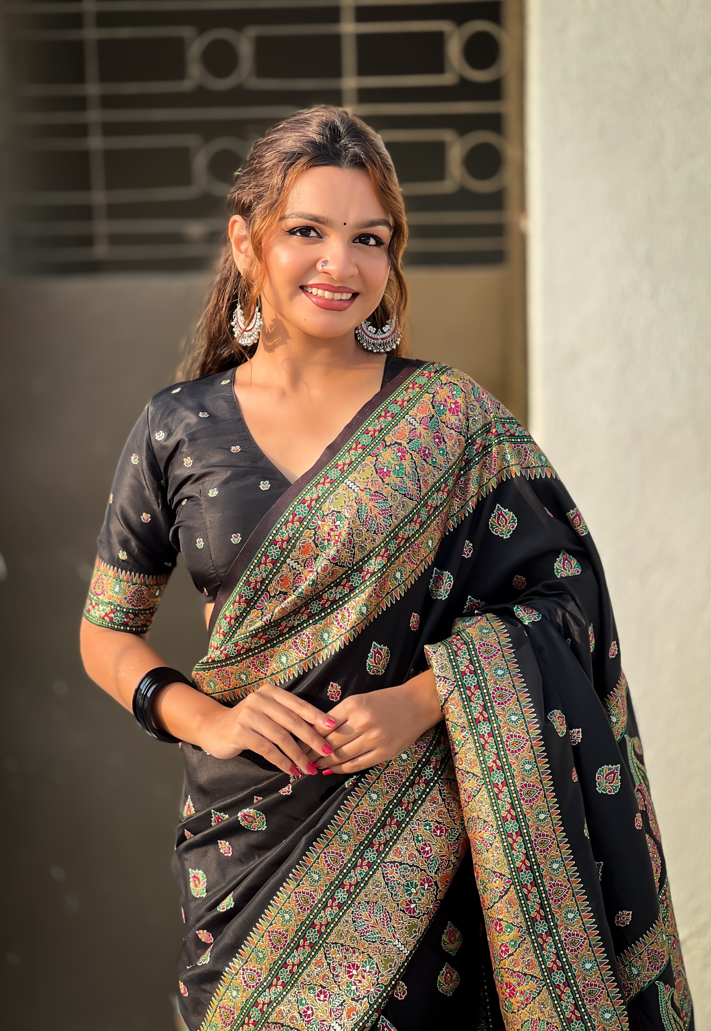 Midnight Black Pashmina Kashmiri Sarees