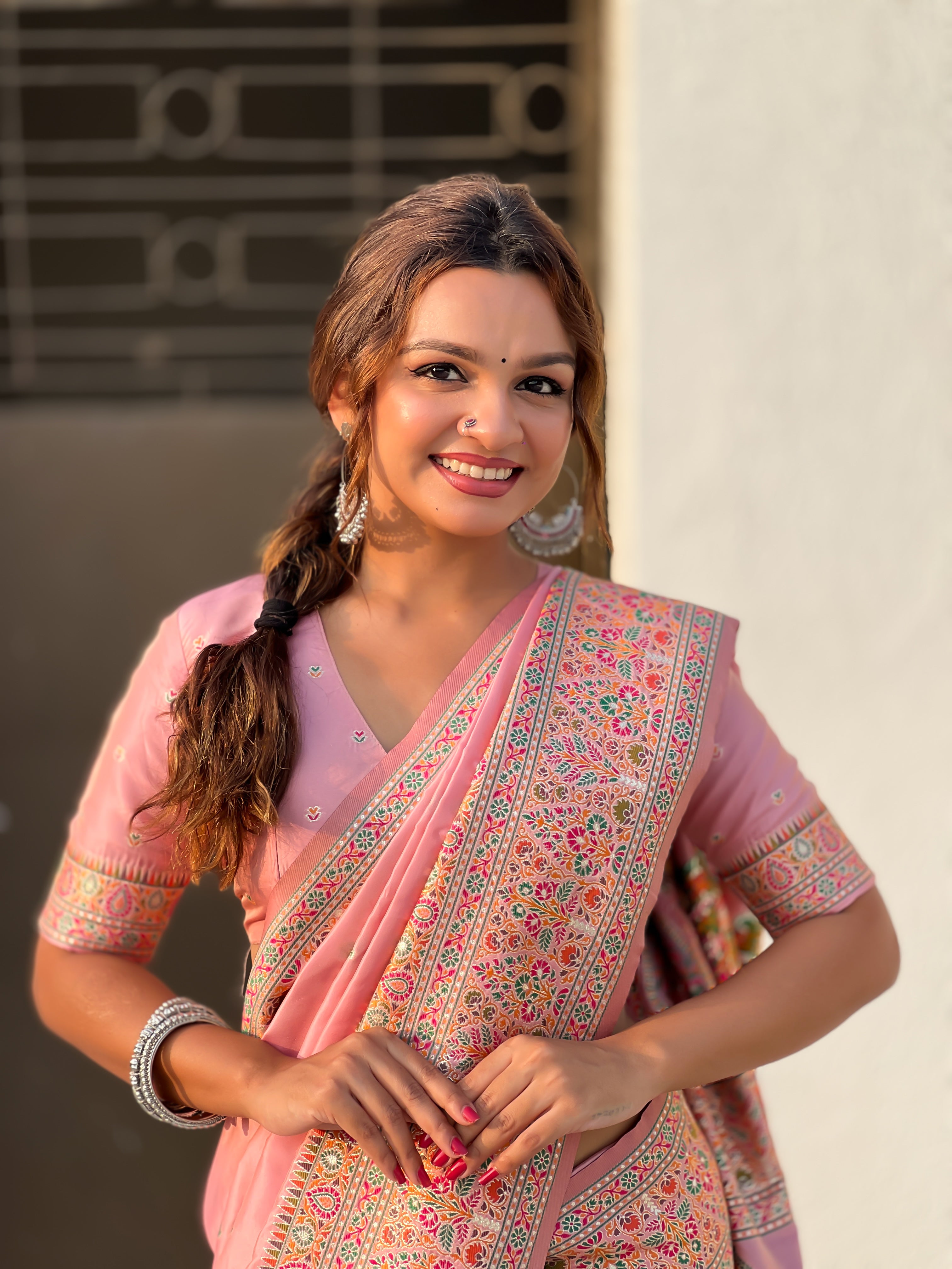 Rose Pink Pashmina Kashmiri Sarees