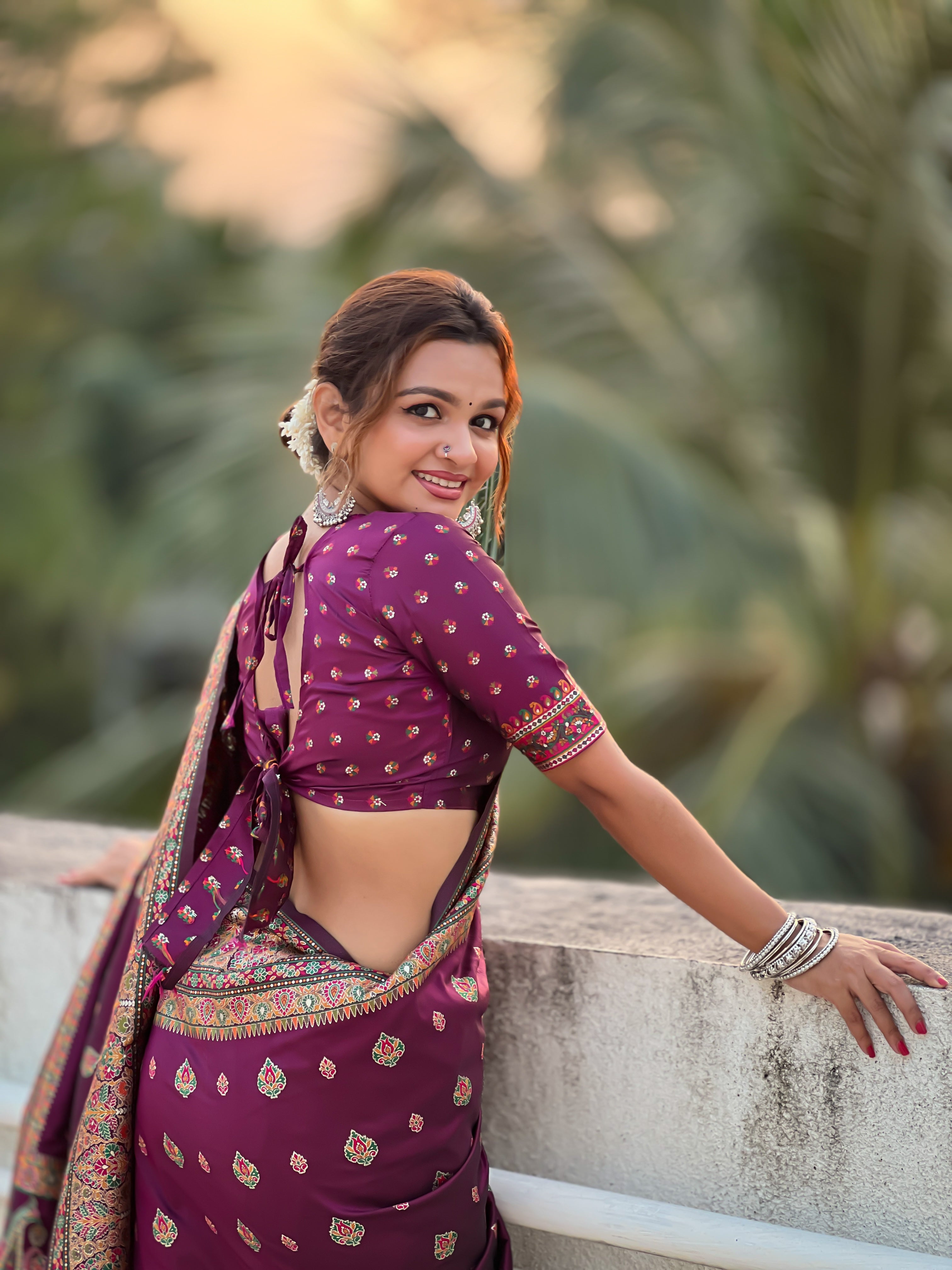 Regal Wine Pashmina Kashmiri Sarees