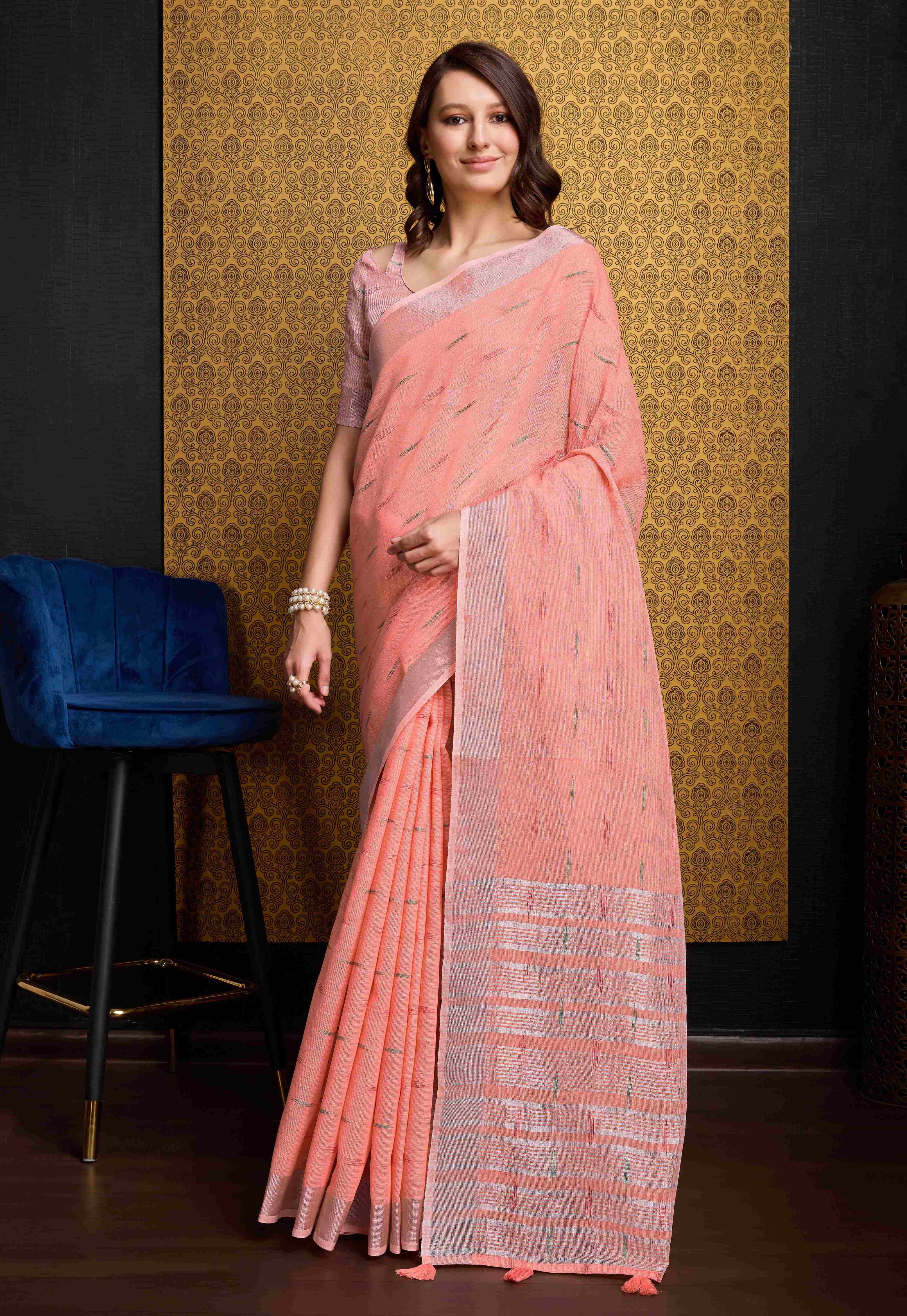 Delicate Peach Organza Saree