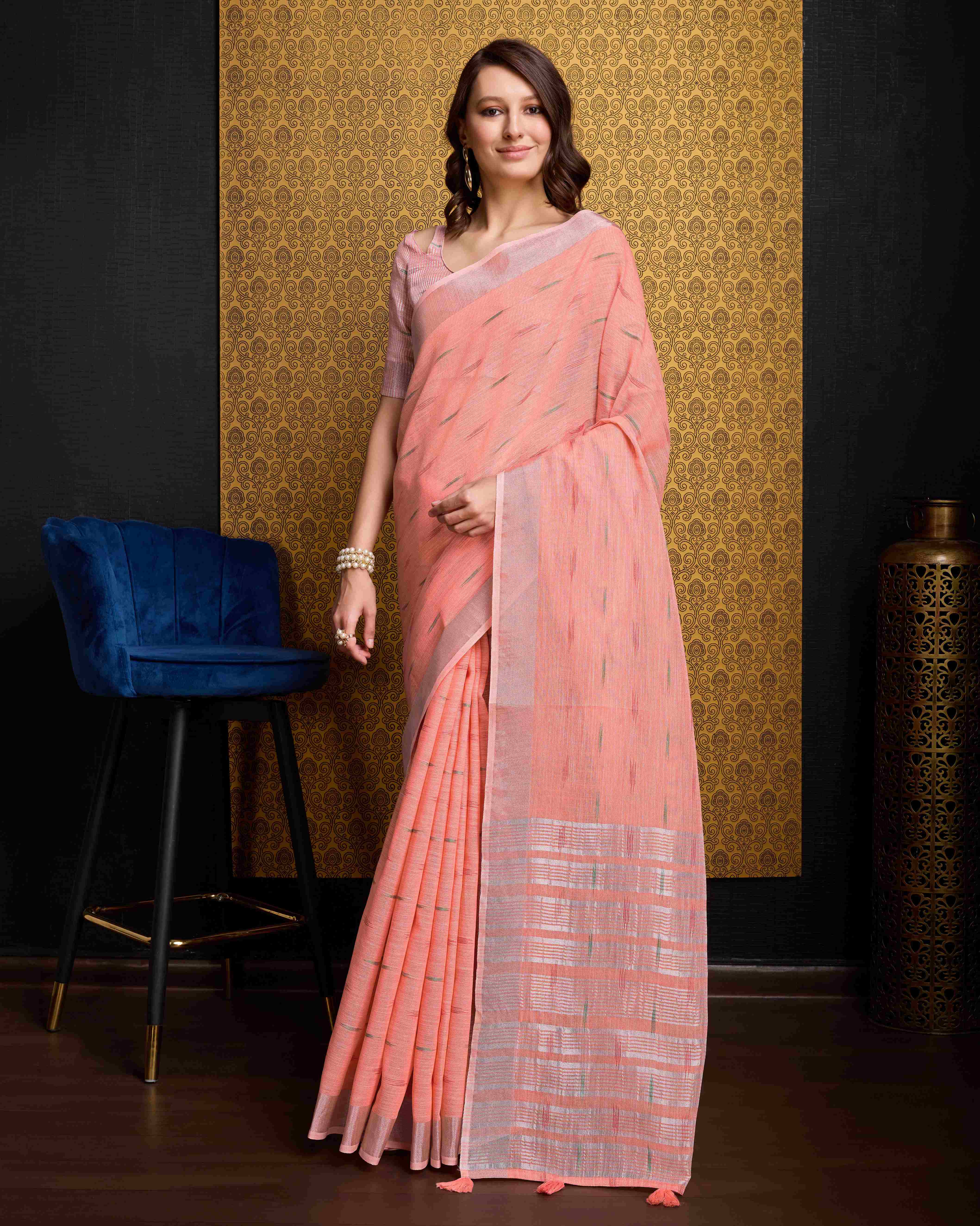 Delicate Peach Organza Saree