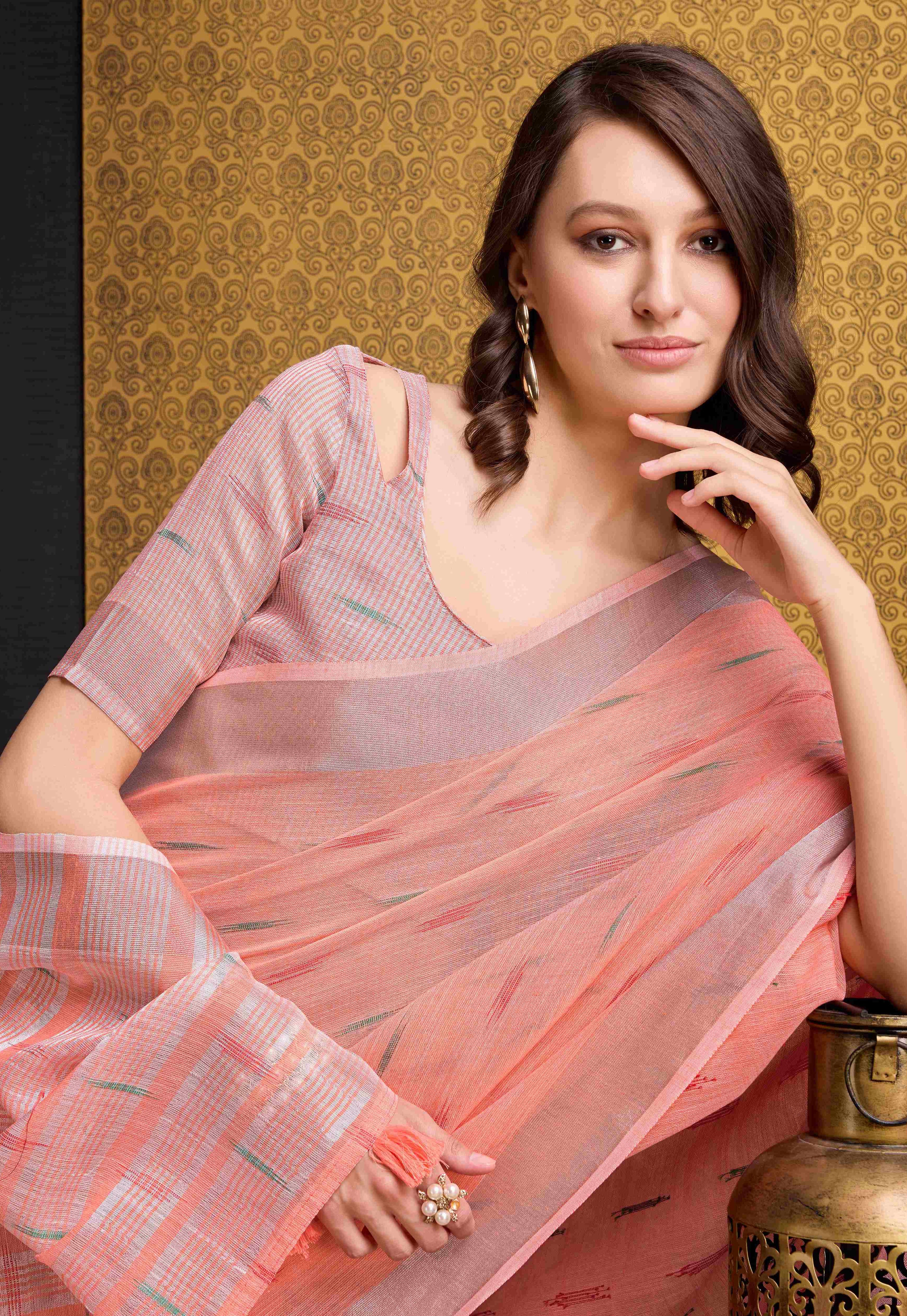 Delicate Peach Organza Saree
