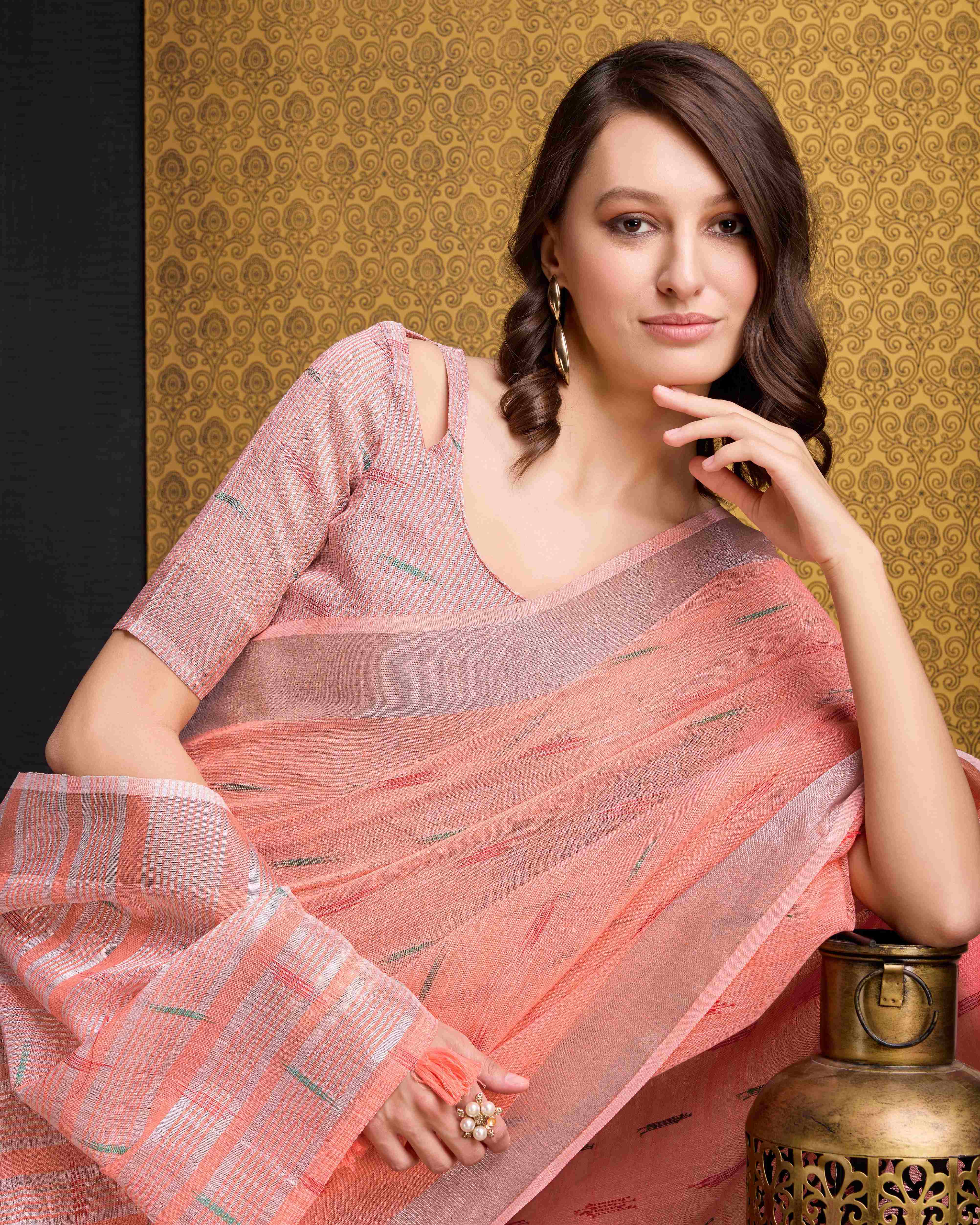 Delicate Peach Organza Saree