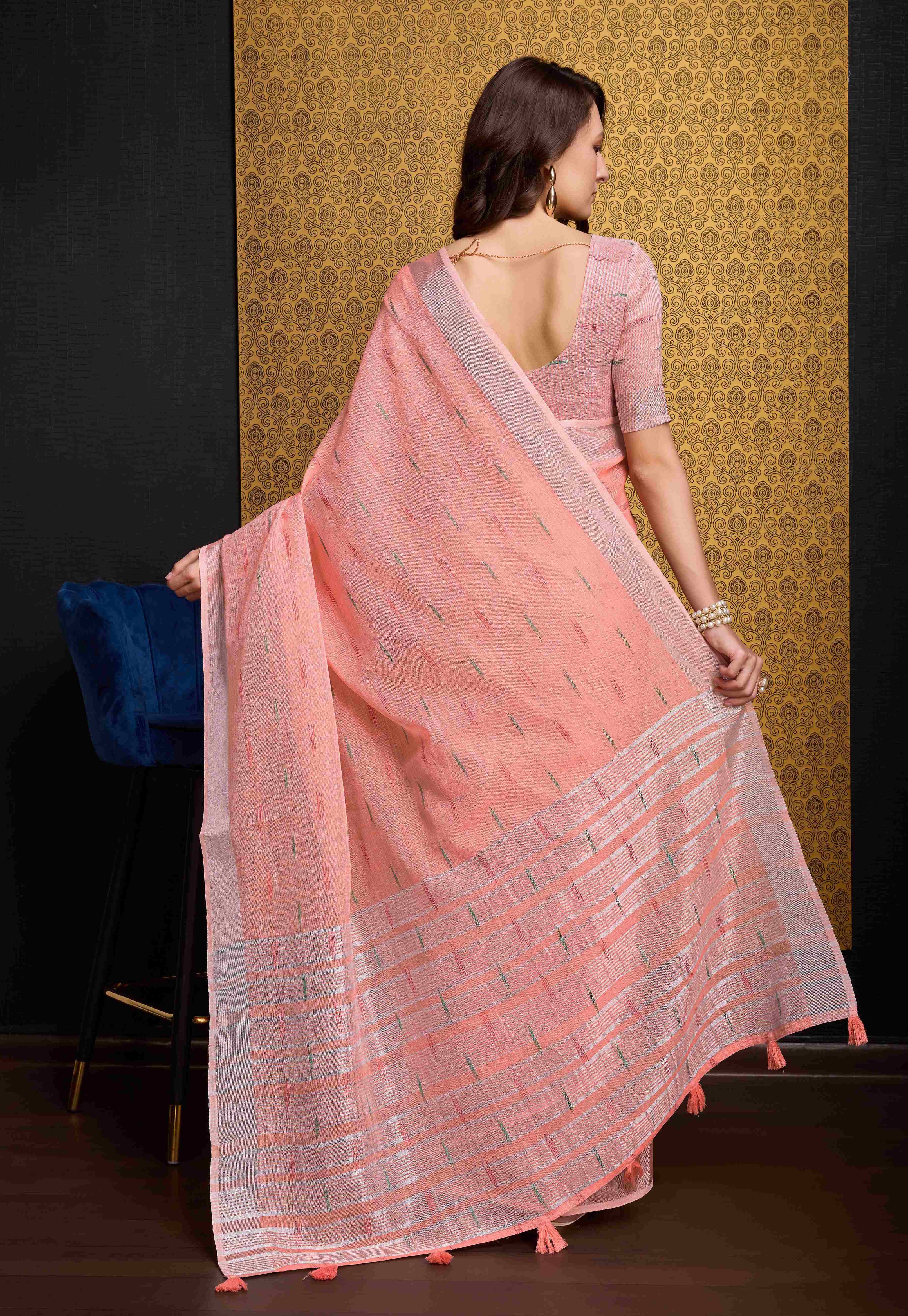 Delicate Peach Organza Saree