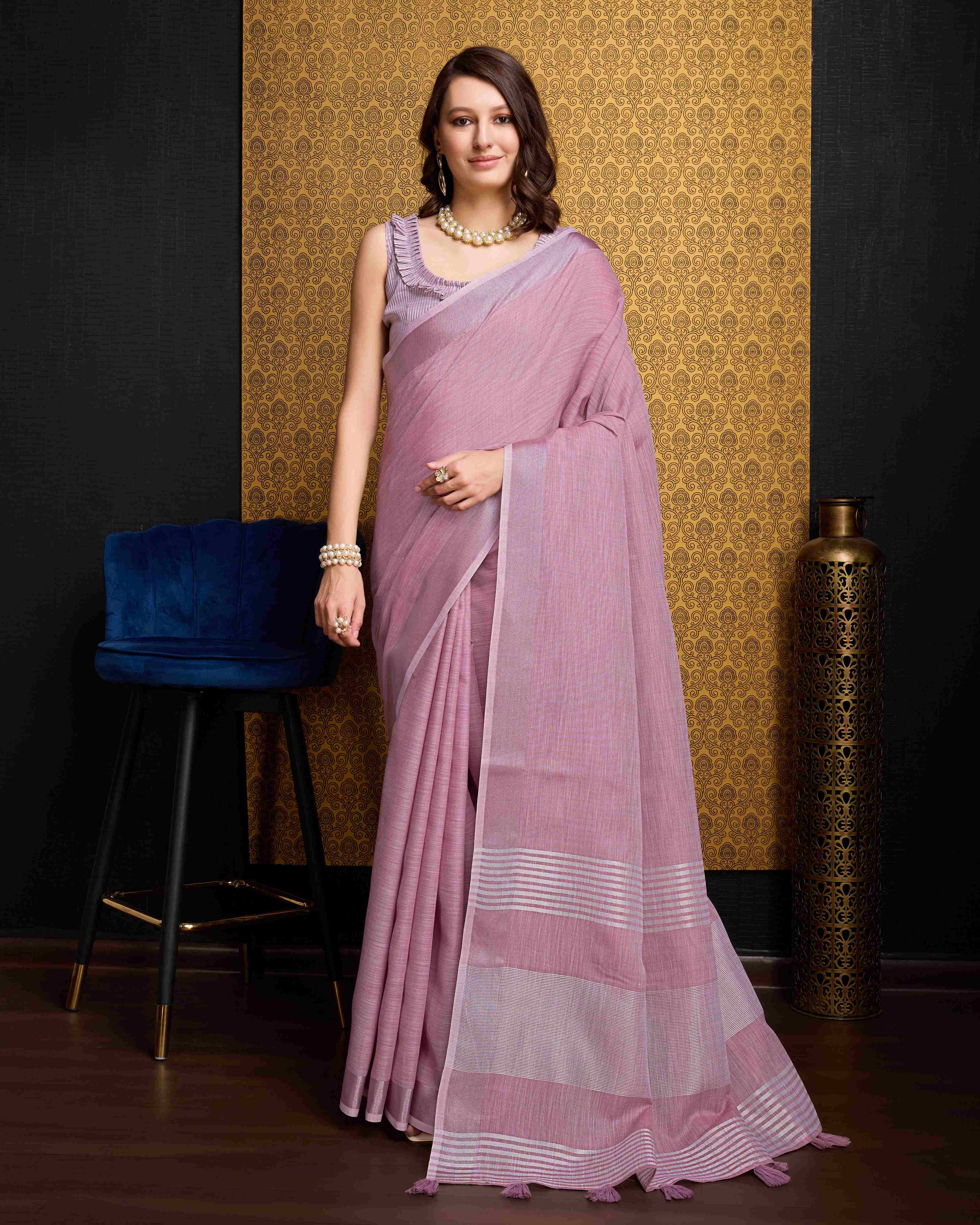 Charming Pink Linen Saree