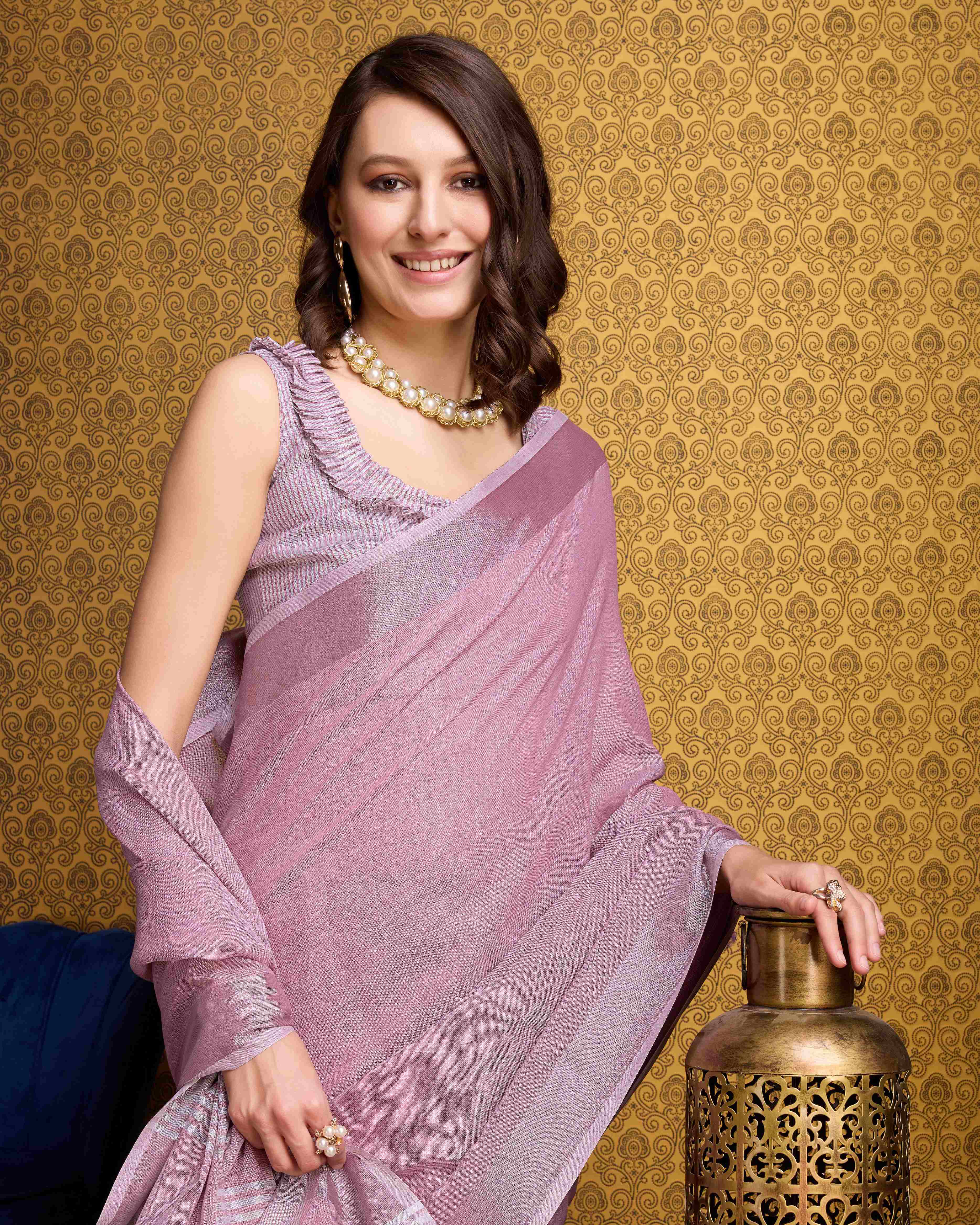 Charming Pink Linen Saree