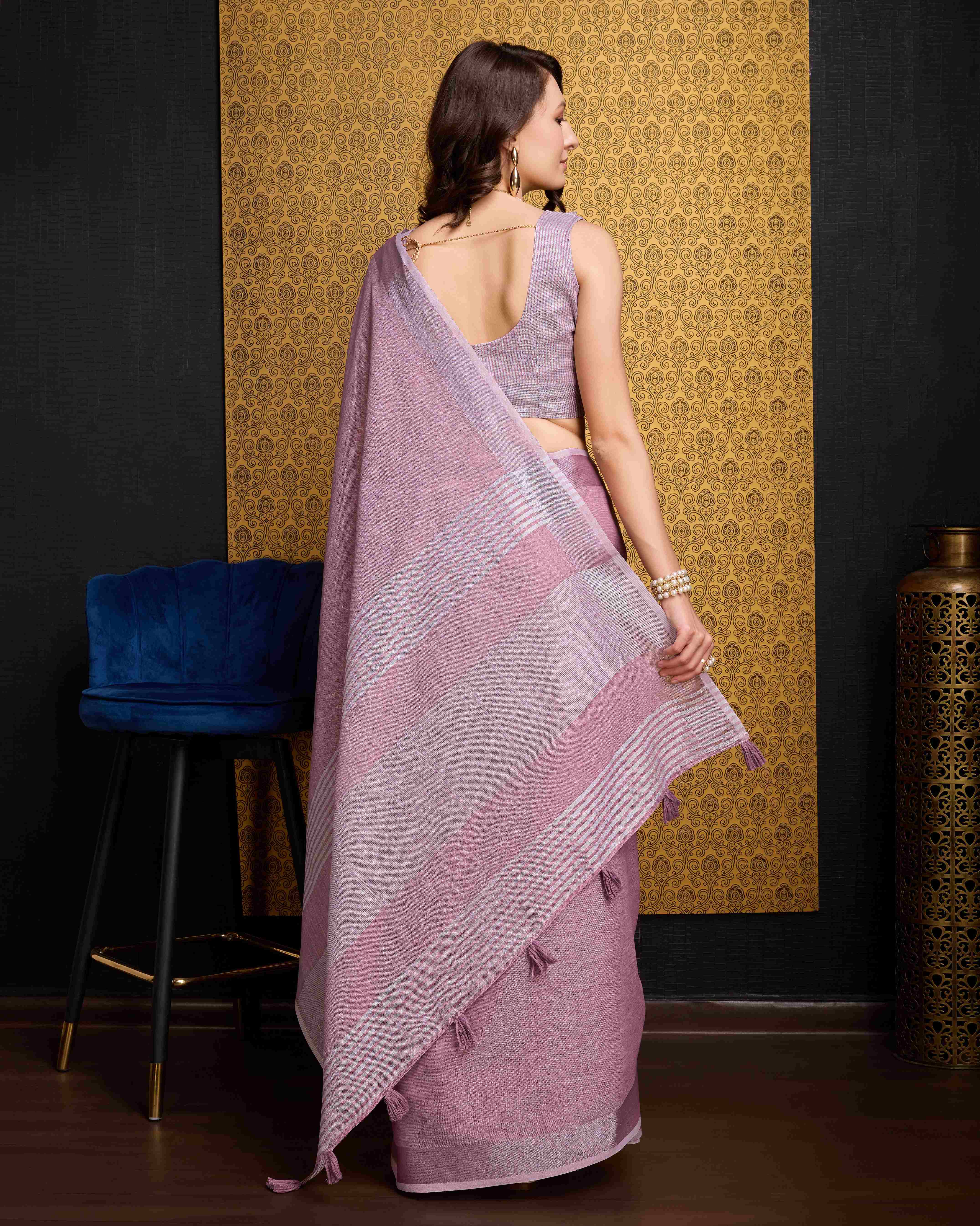 Charming Pink Linen Saree