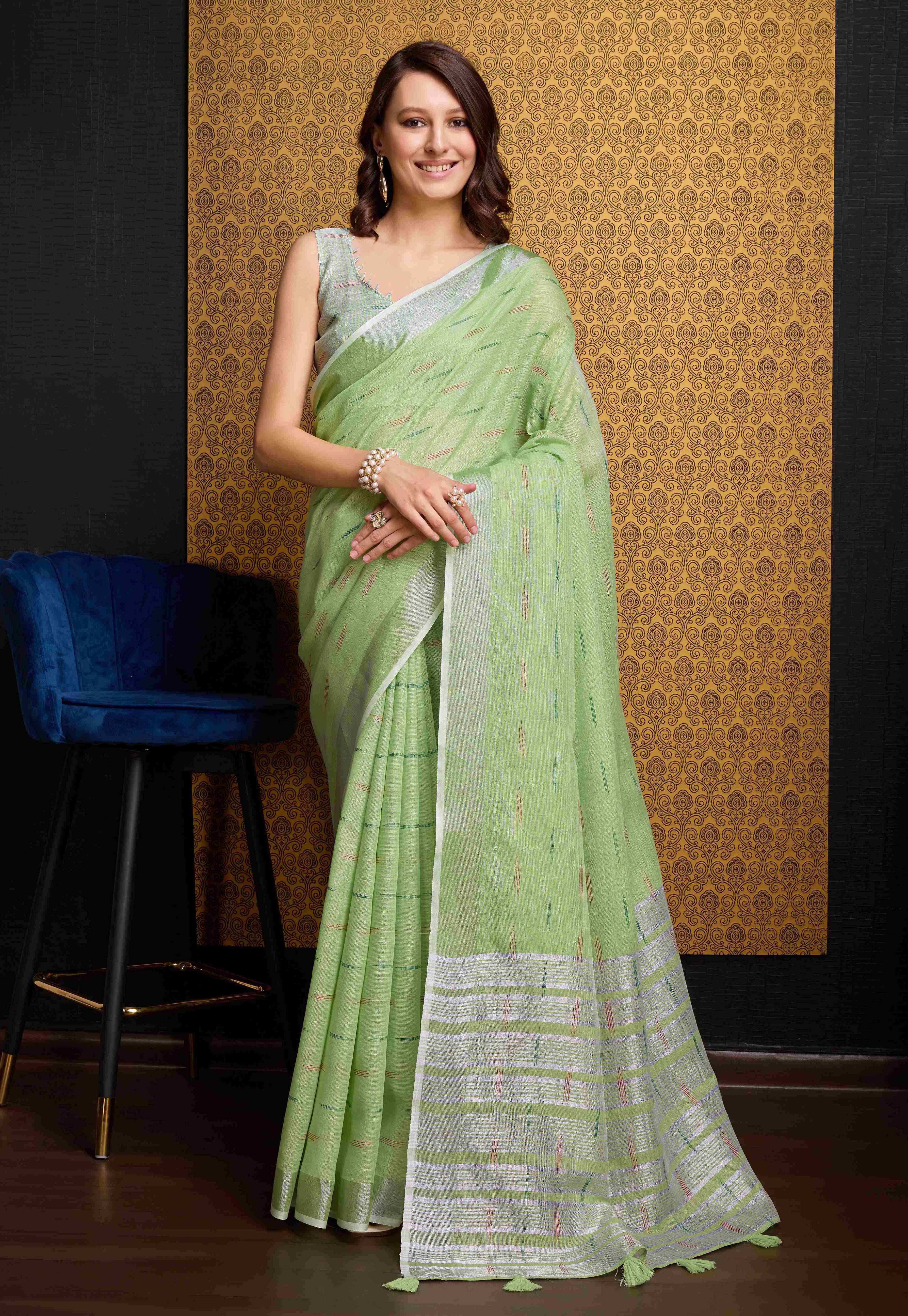 Fresh Pista Green Organza Saree