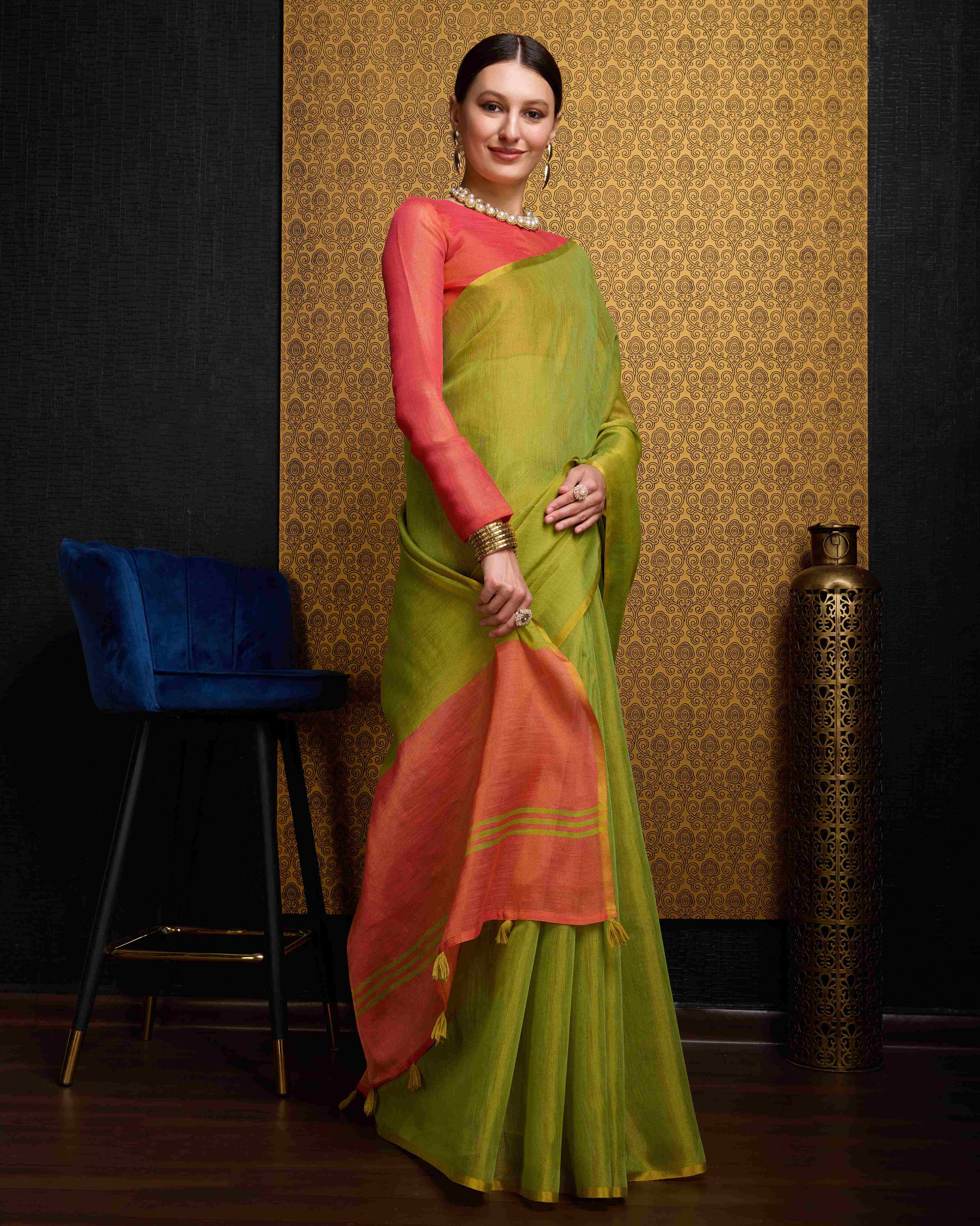 Soft Pista Green Linen Saree