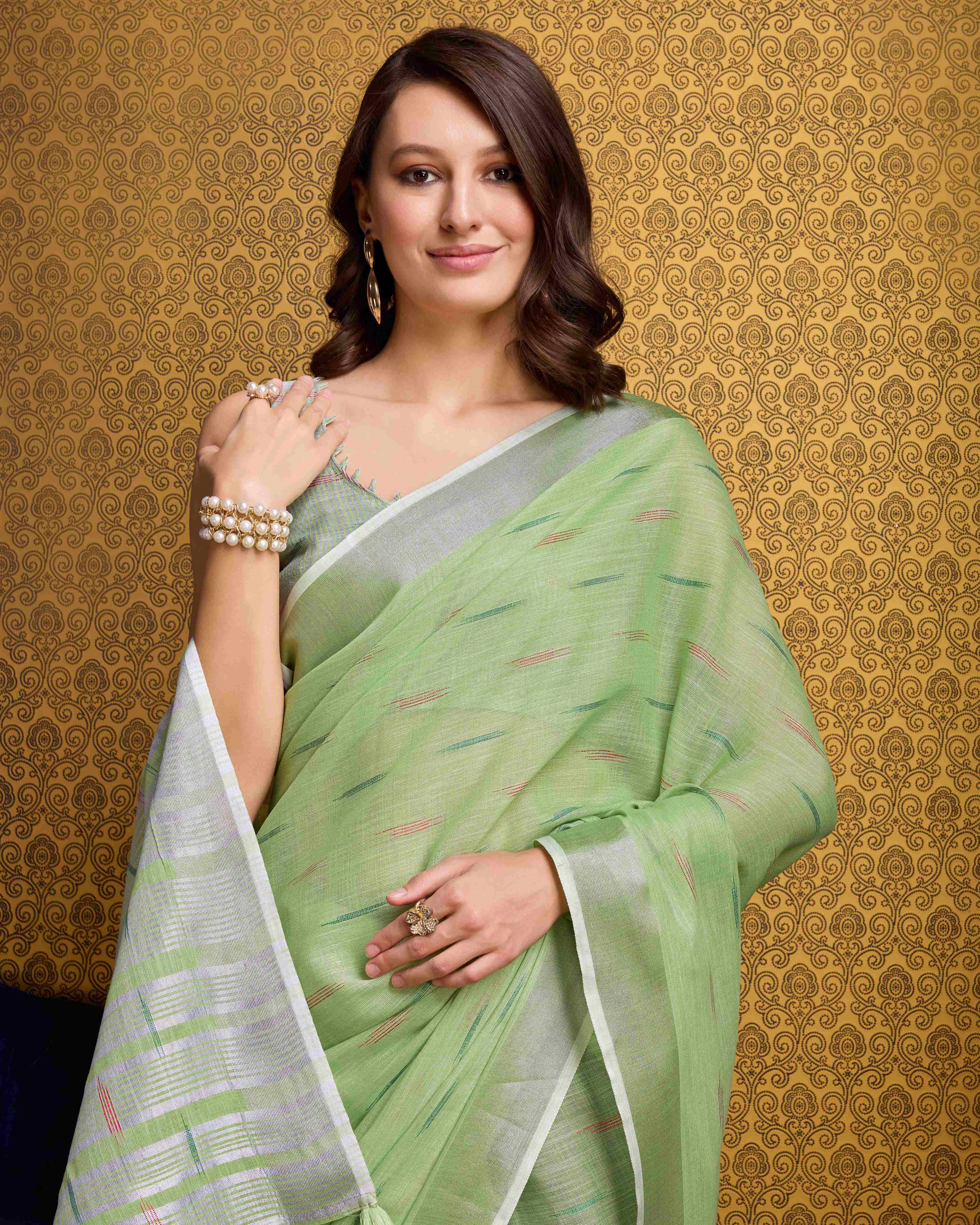 Fresh Pista Green Organza Saree