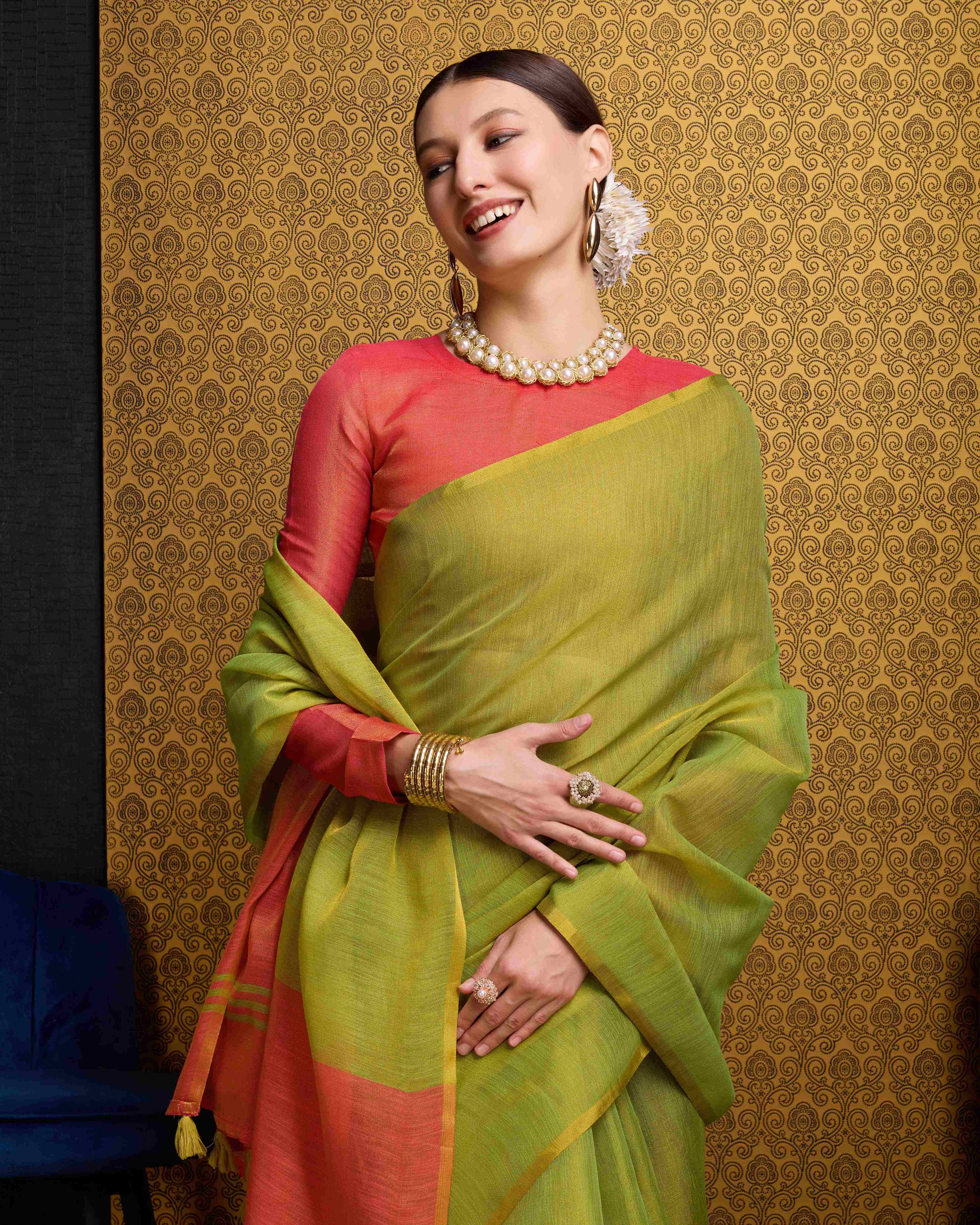 Soft Pista Green Linen Saree