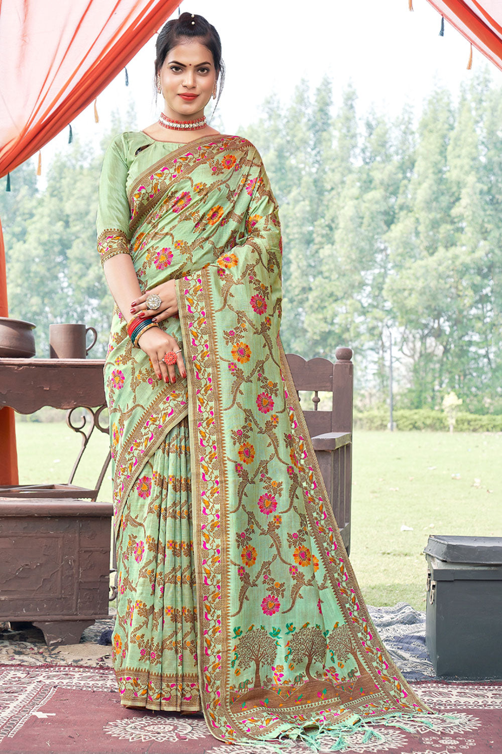 Pista Green Banarasi Saree