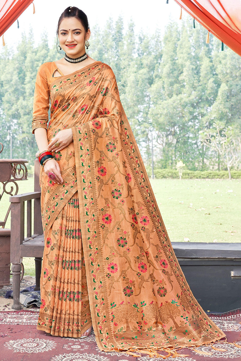 Rusty Orange Banarasi Saree