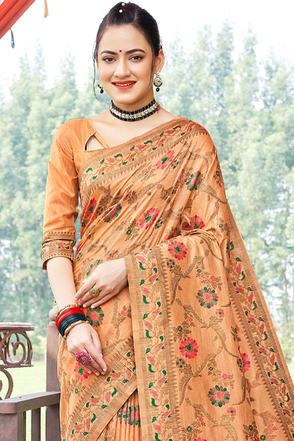 Rusty Orange Banarasi Saree