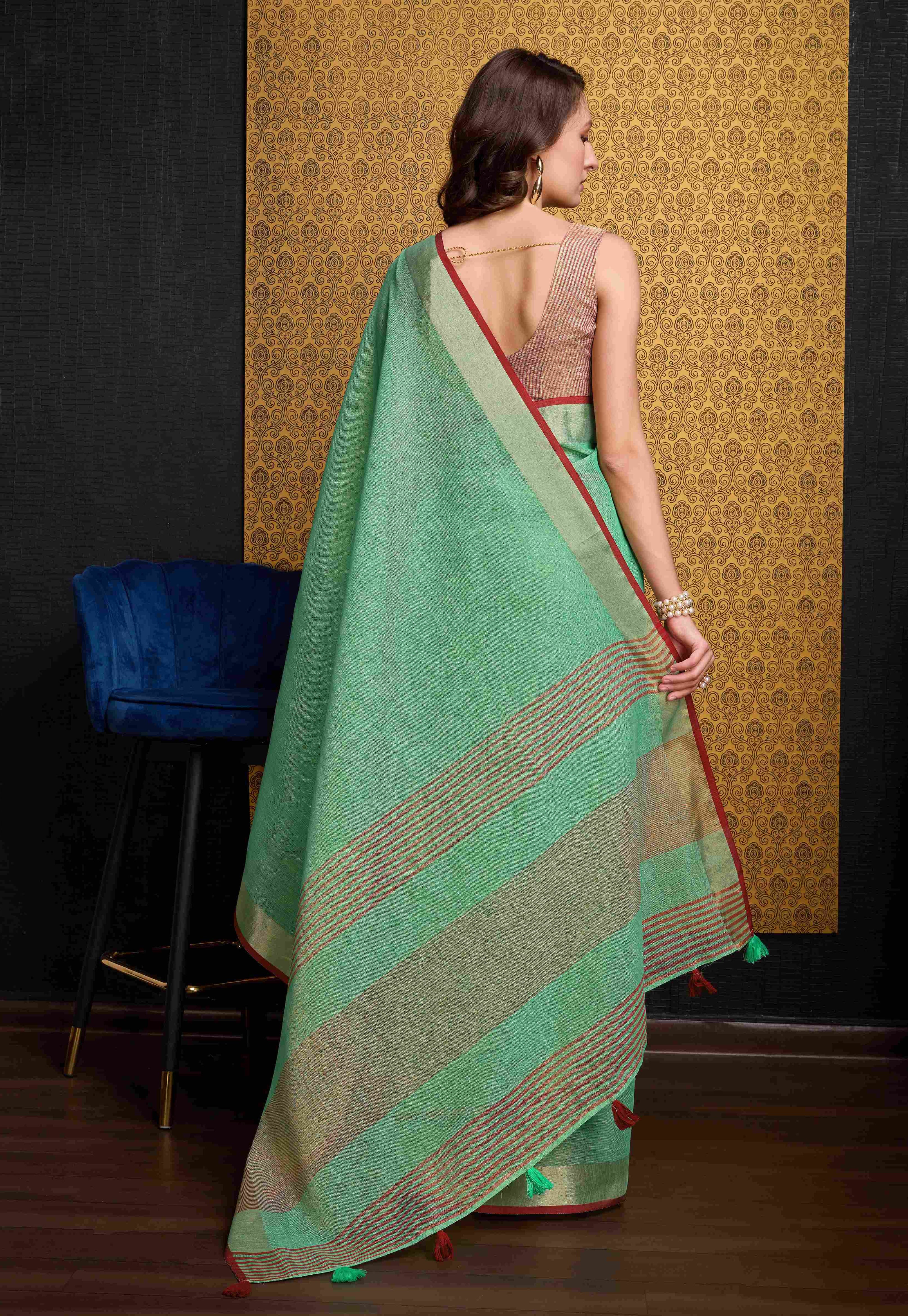 Serene Sea Green Linen Saree