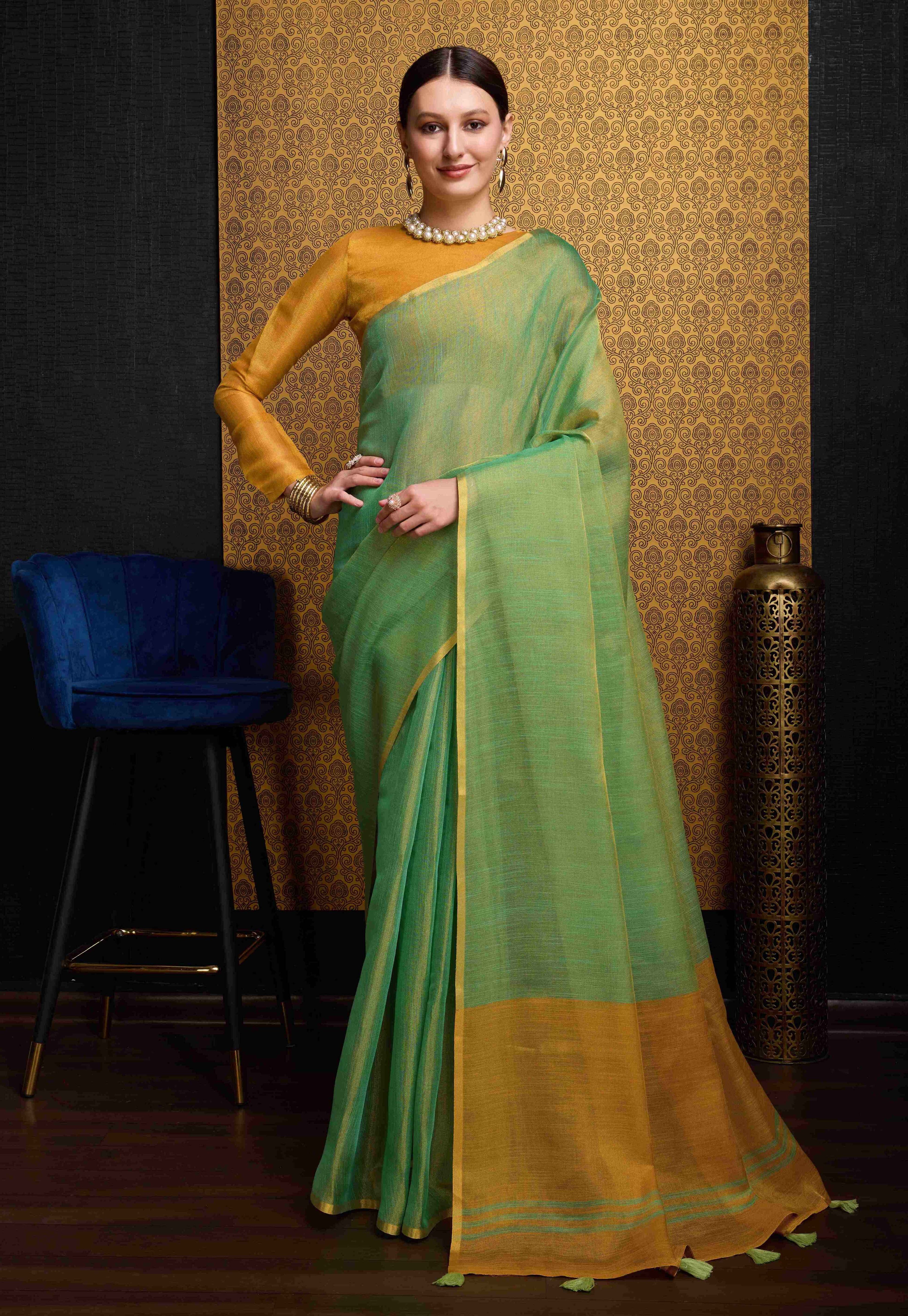Elegant Green Linen Saree