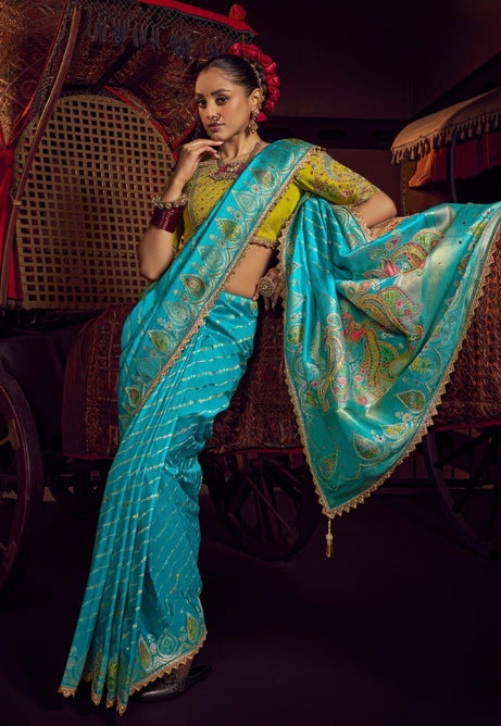 Refreshing Aqua Blue Pure Dola Viscous Silk Saree