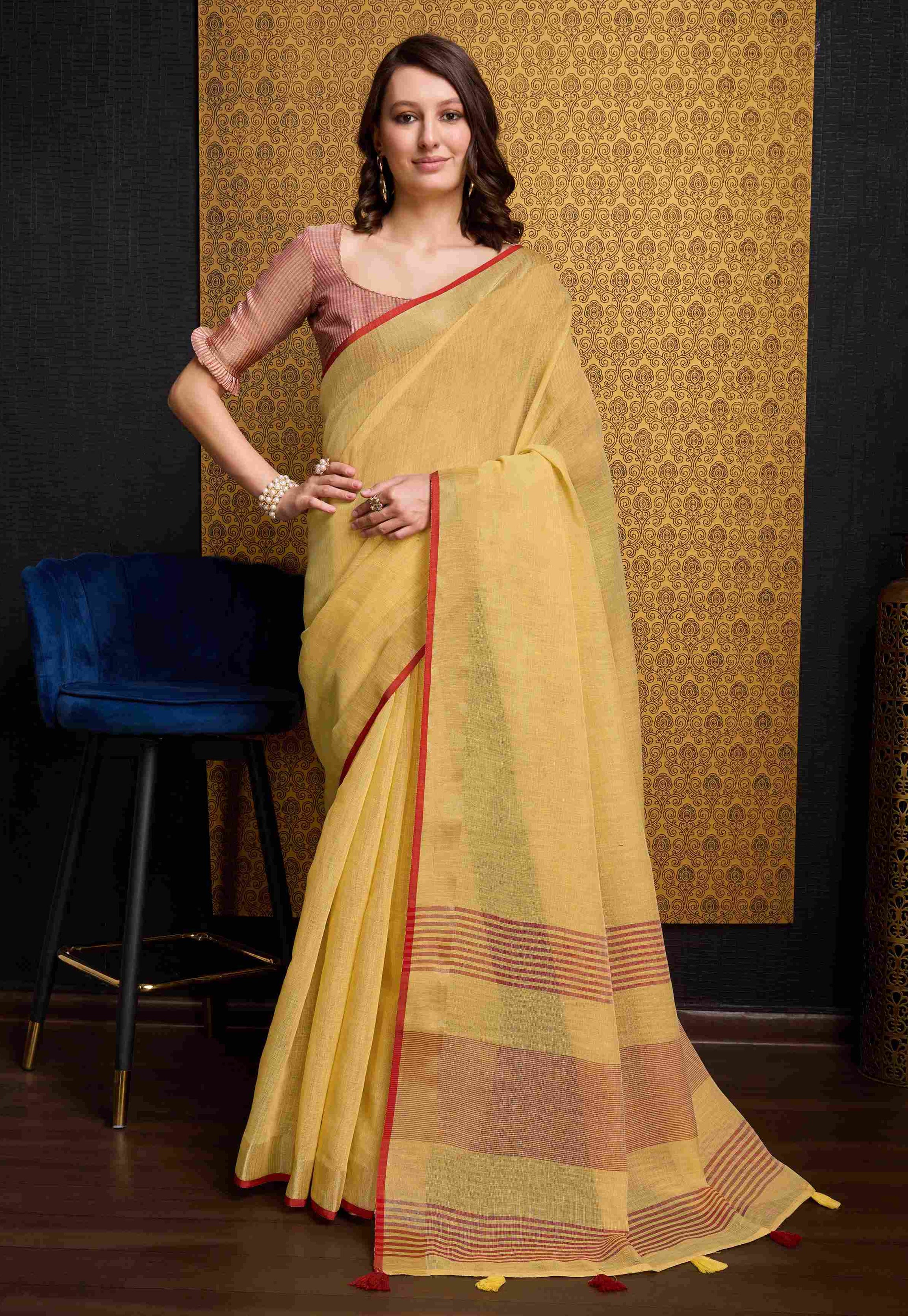 Sunshine Yellow Linen Saree