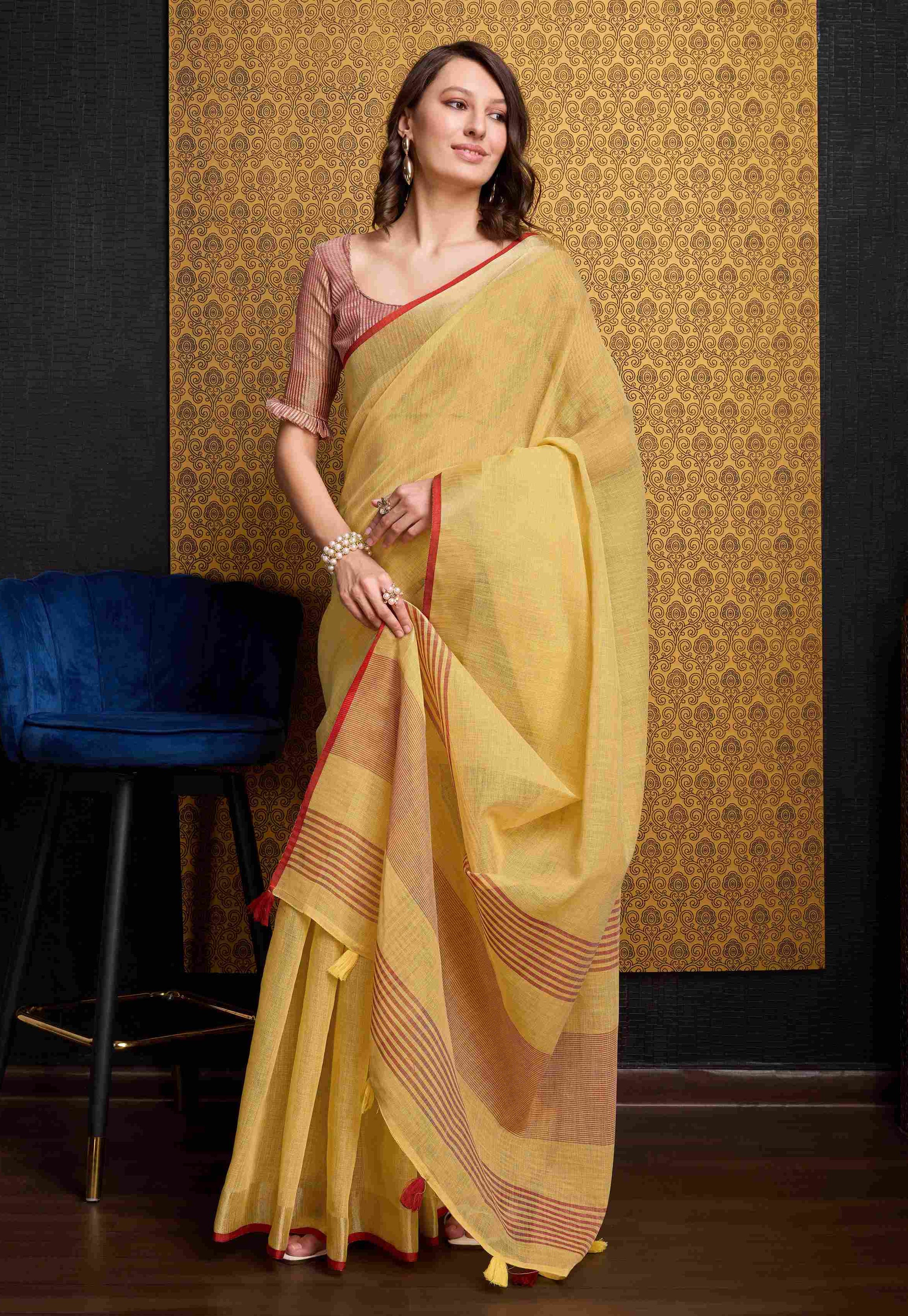 Sunshine Yellow Linen Saree