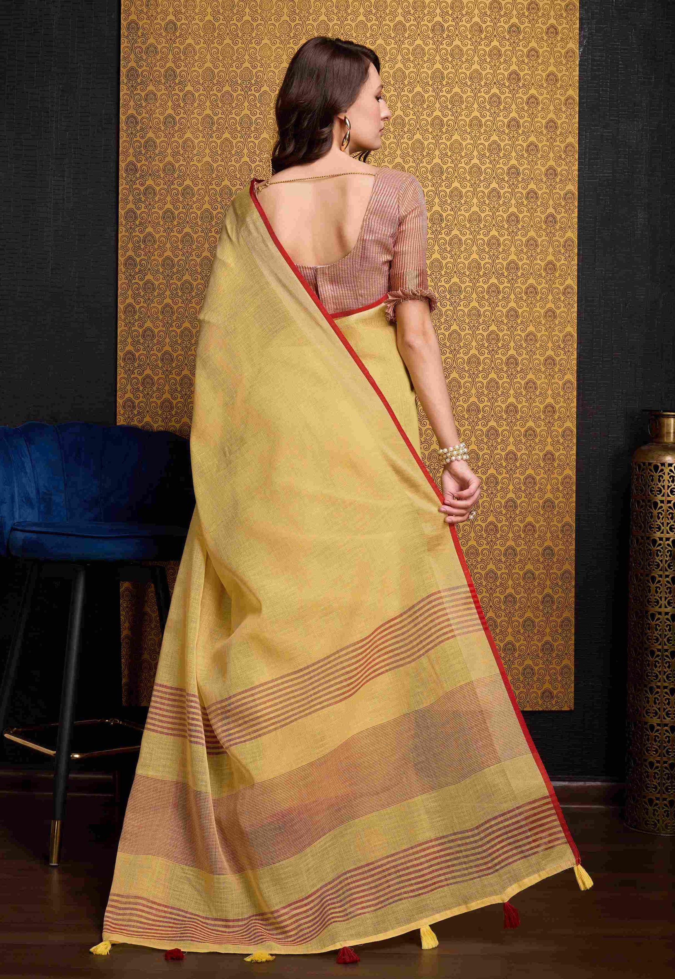 Sunshine Yellow Linen Saree