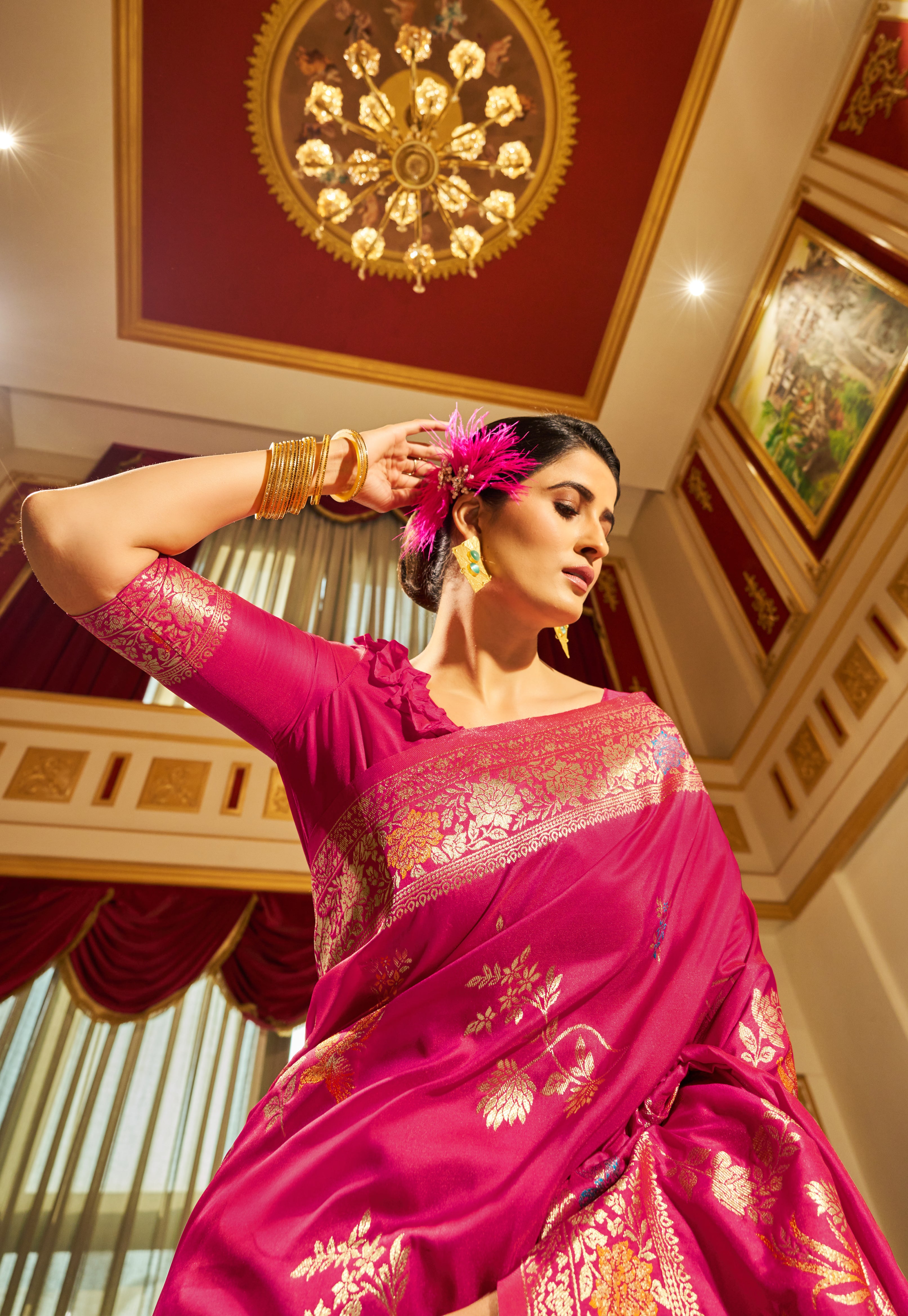 Elegant Rani Pink Silk Saree