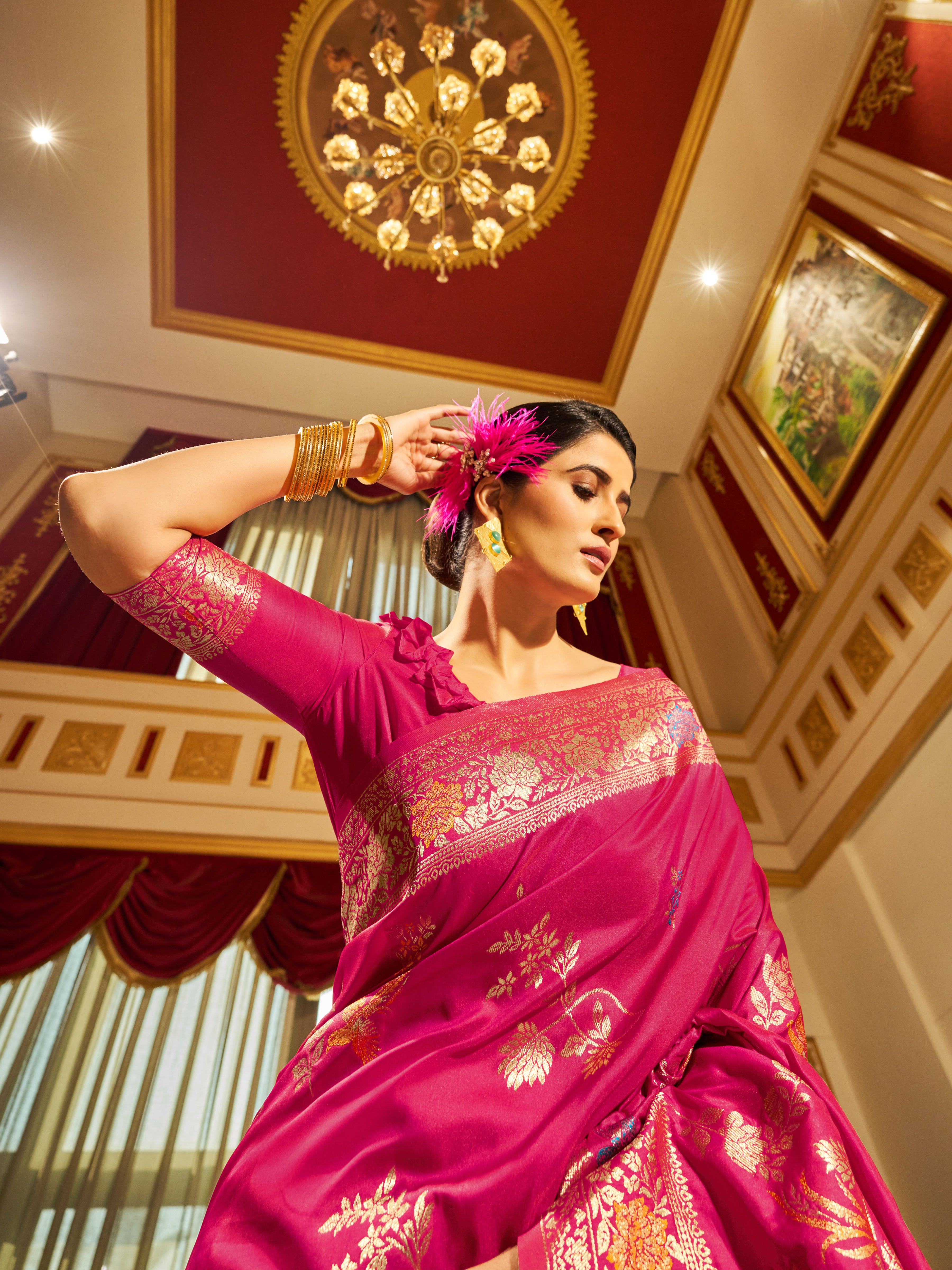 Elegant Rani Pink Silk Saree