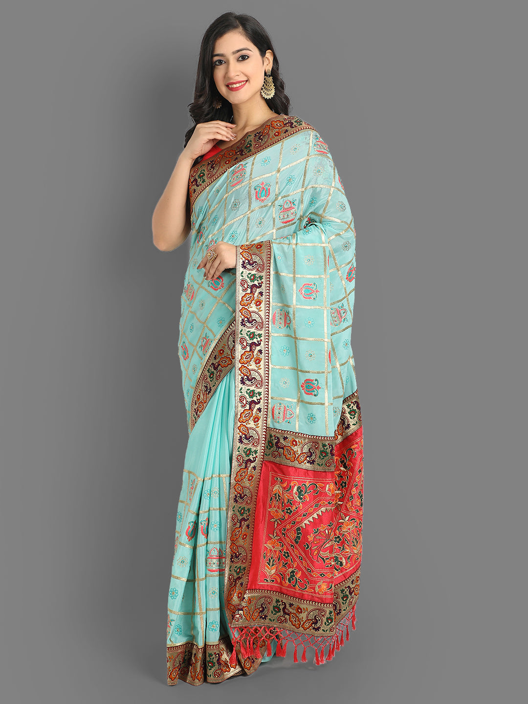 Buy Baby Blue Woven Patola Saree Online at Best Price - kalaashree