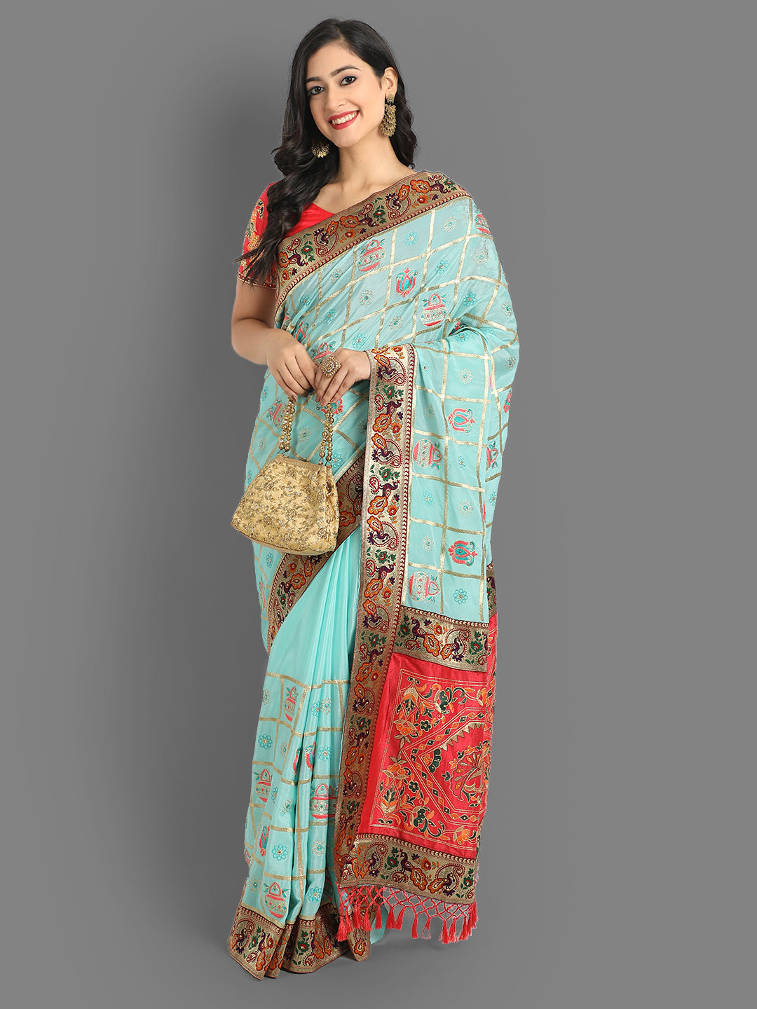 Buy Baby Blue Woven Patola Saree Online at Best Price - kalaashree