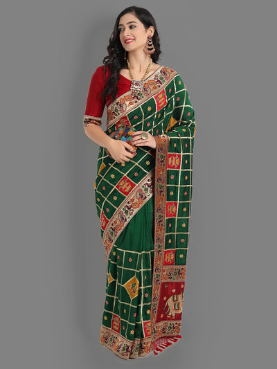 Buy Forest Green Woven Patola Saree Online at Best Price - kalaashree