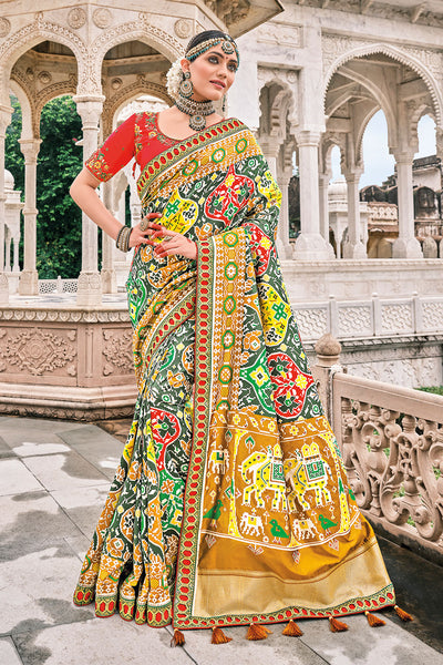 Buy Multi Color Patola Pure Silk Saree Online at Best Price - kalaashree