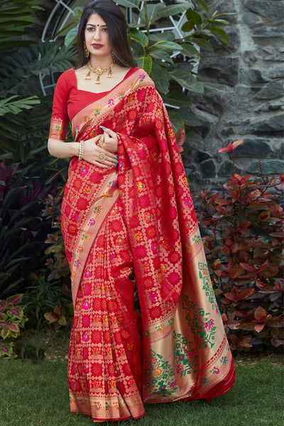 Buy Ruby Red Woven Patola Saree Online at Best Price - kalaashree